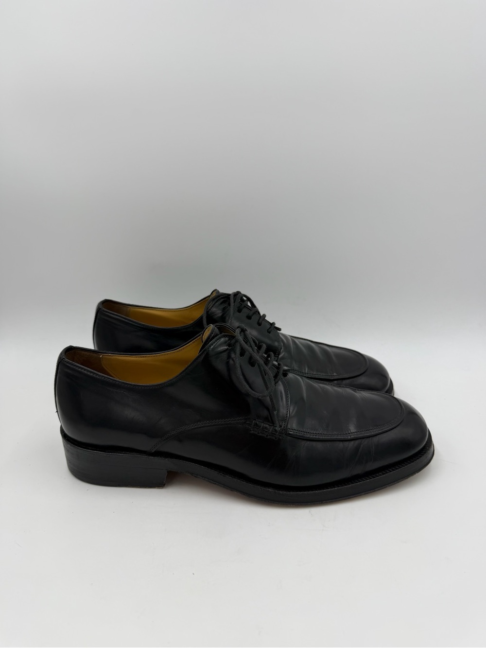 Doucal’s Black Leather Apron Toe Derby Dress Shoes Made Italy Men’s 42.5